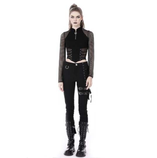Women’s Punk Mesh Splice Eyelets Crop Top