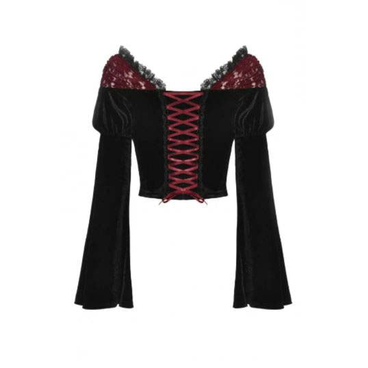 Women’s Off Shoulder Lace Splice Velvet Crop Top
