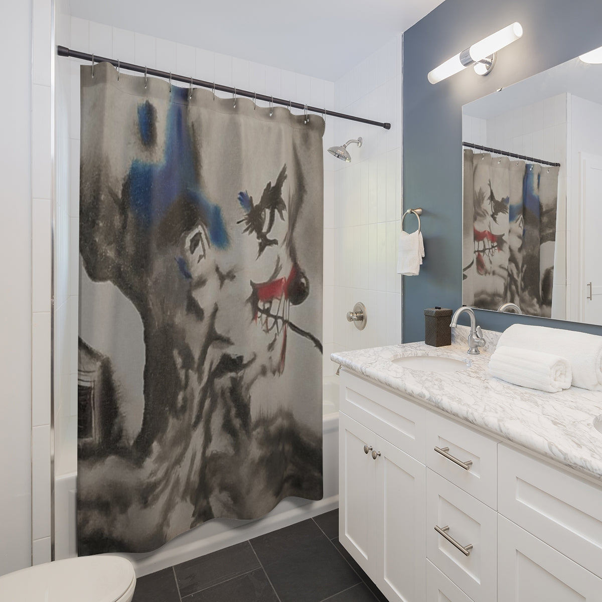 Scary Stories: Skull Pipe shower curtain