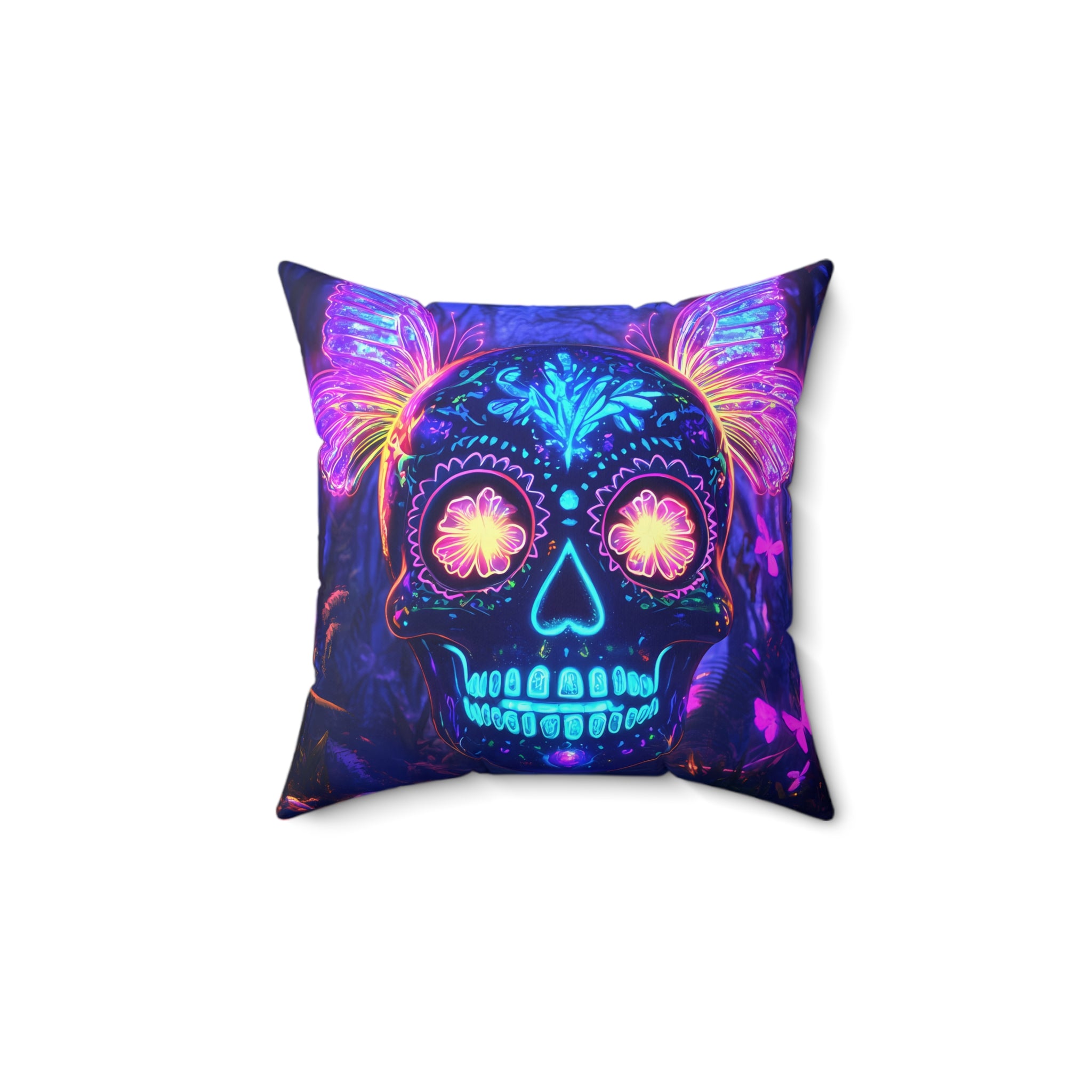 Neon Sugar Skull faux sued pillow
