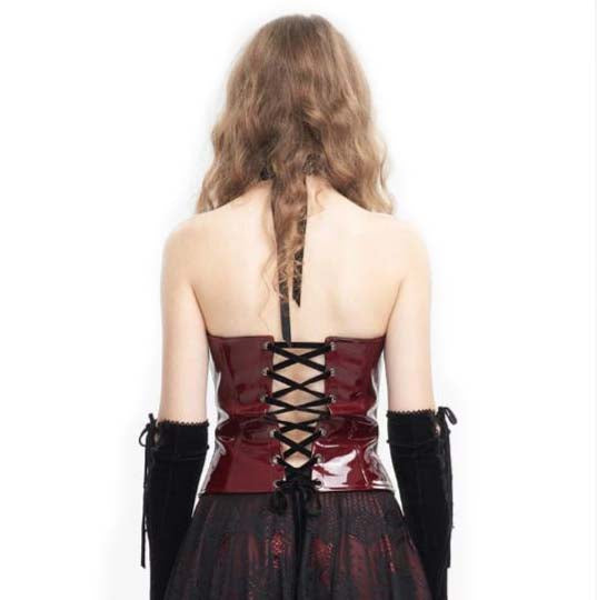 Women’s Lace Red Faux Leather Overbust