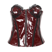 Women’s Lace Red Faux Leather Overbust