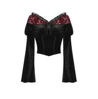 Women’s Off Shoulder Lace Splice Velvet Crop Top