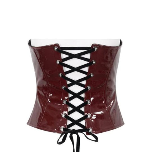 Women’s Lace Red Faux Leather Overbust