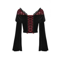 Women’s Off Shoulder Lace Splice Velvet Crop Top