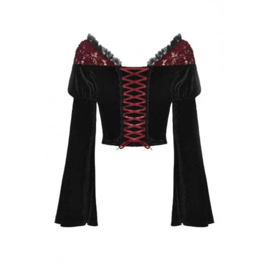 Women’s Off Shoulder Lace Splice Velvet Crop Top