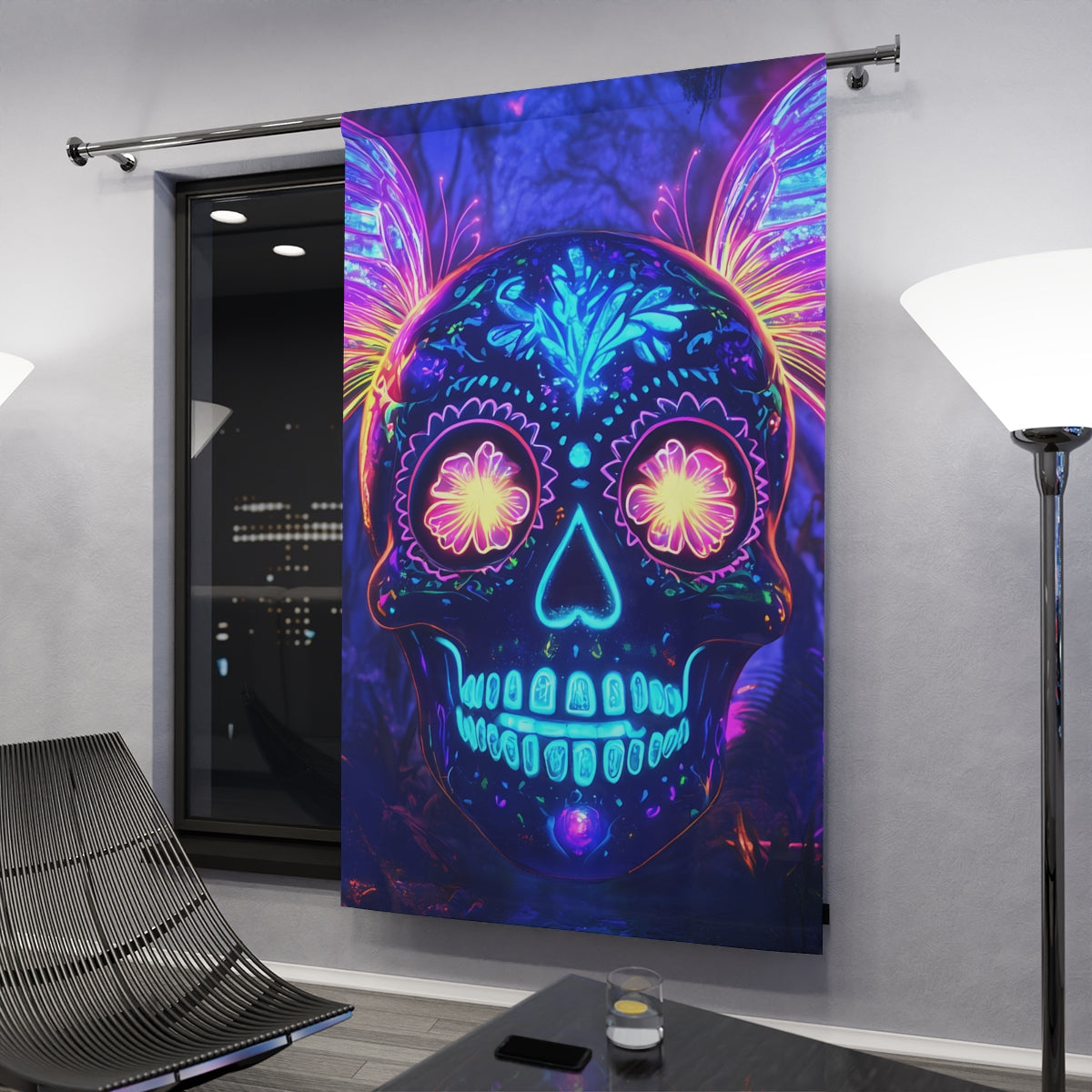 Neon Sugar Skull window curtain